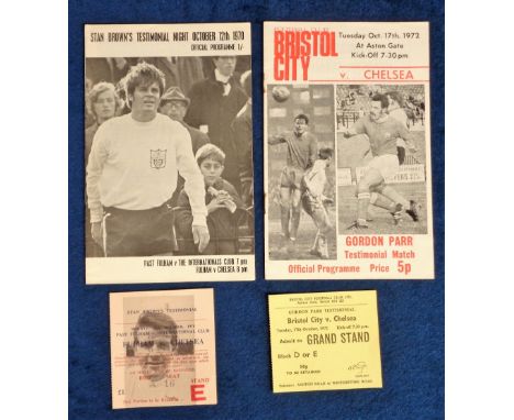 Football programmes & tickets, Bristol City v Chelsea, 17 Oct 1972, Gordon Parr Testimonial & Fulham v Chelsea 12 Oct 1970 St