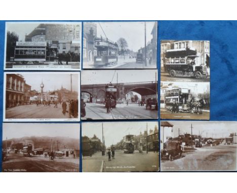 Postcards, Trams, a mixed tram collection of 8 RPs inc. 'Ancient Oxford' showing horse drawn tram and 'Modern' motor bus, 'Ox