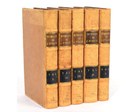 Bray, William (ed.) Memoirs of John Evelyn. Henry Colburn, 1827. 8vo (5 vols). Full calf, boards with gilt-fillet borders, sp