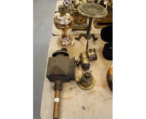 Brass lamp, trivet, carriage lamp and carbide etc.