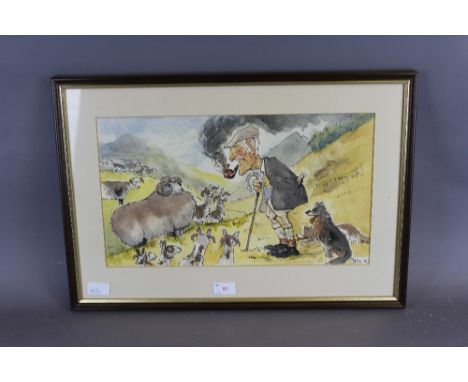 Wilk, (William (Bill) Wilkinson) (1906-1994) ink and watercolour, local farmer and flock