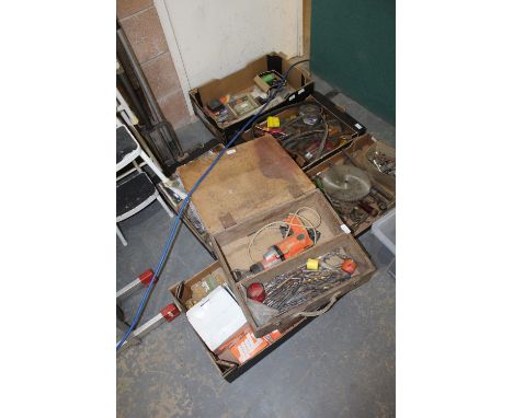 6 boxes of various tools, fittings, one Hilti gun etc