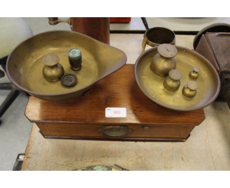 Set of scales, mahogany and brass, Parnall & Son