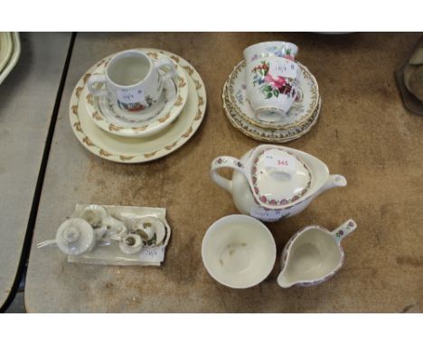 Miniature china tea set with Whitehaven coat of arms, Midwinter stylecraft teapot and tea set -signed M. Ramsey, tea set with