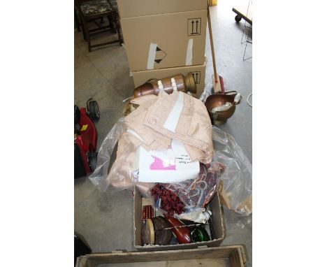 Quantity of miscellaneous, games, copper wares, soft goods, furs, curtains etc