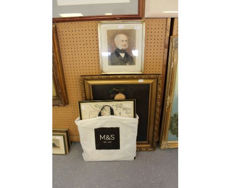 Gilt framed portrait of Gent & others
