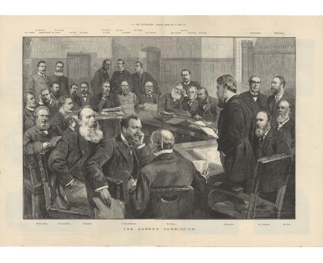 Political 1891-The Labour Commission print black and white by Walter Wilson-A full double page London Illustrated News inscri