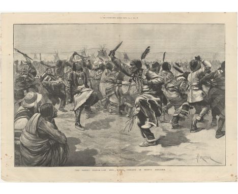 Sioux Indians 1871-Double page black and white print-'The Ghost Dance Of The Sioux Indians In North America-by A Forester-sma