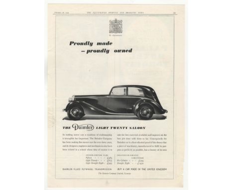 Dailmer Light Twenty Saloon 1937-full page black and white advertisement -'Proudly Made-Proudly Owned