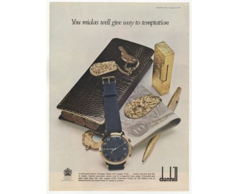 Dunhill 1968-full page colour advertisement-'Dunhill Sold Gold Lighter- many clip, key fob, watch and gold cigar case and pen