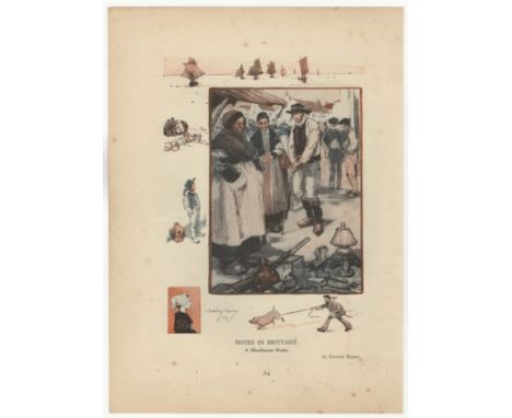 Dudley Hardy 1919-colour print 'A Brittany Market' 8" x 11.1/2" approx.