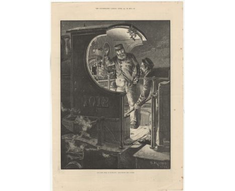 The Rail Strike 1891-full page black and white print-Train Driver and Stoker-The New Year In Scotland-'Discussing the Strike'