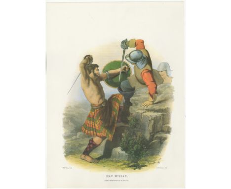 Ackerman Vintage colour print-Clan MacMillan R.R Mc Ian-printer L.Dickinson litho 11" x 15" approx.