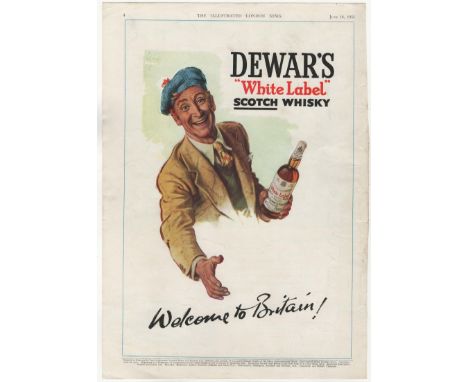 Dewars White label Scotch Whisky 1951- full page advertisement-'Welcome to Britain'-very fine 9" x 13"