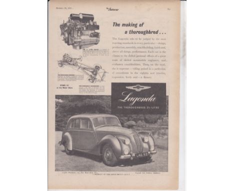Lagonda 1951-full page black and white advertisement -'Lagonda-The Thorough Bred 2.1/2 Litre'-scare 7.1/2" x 12" approx.
