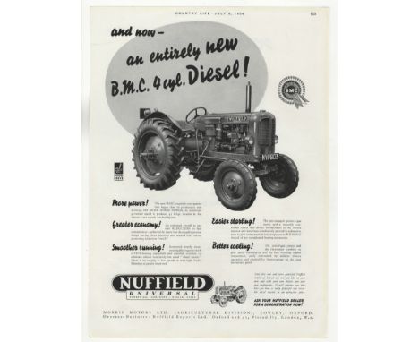 Nuffield Universal Tractor 1954-full page black and white advertisement-'entirely new B.M.C 4 cyl Diesel!' very fine-9.1/2" x