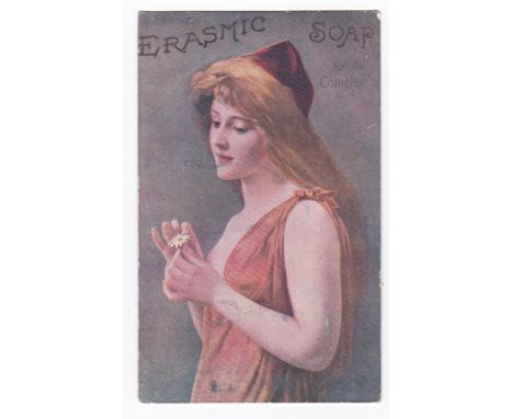 Erasmic Soap - Colour advertisement post card used-quite scare