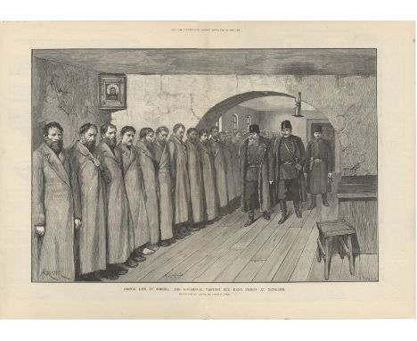 Siberia By H.Forester 1891-double page black and white print-'Prison Life in Siberia-The Governor Visiting the Mens Prison at