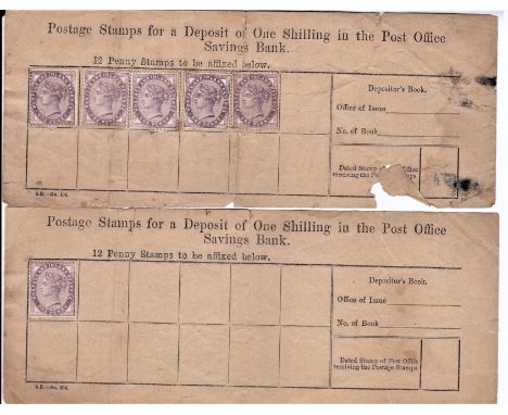Cheques-Post Office Saving Bank- Victorian Deposit slips with Victoria penny lilac stamps- some faults (2)