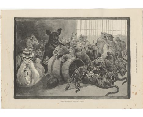 Louis Wain 1891-Louis Wain print-'The Happy Family At The Crystal Place'-an unusual wild animal assembly 15" x 11.1/2" approx