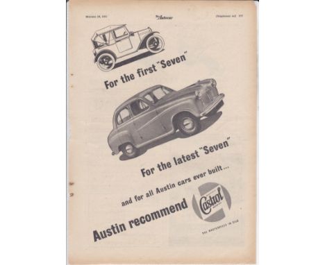 Castrol Oil/Austin 1951- full page black and white advertisement-'For the