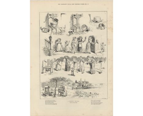 Louis Wain-'A Domestic Trouble'-full page black and white print-scare 12" x 16" approx.