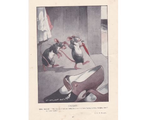 Studdy G.E - 1930s Iron cartoon print, Mrs Mouse-caught! (for framing) 7" x 9" approx.