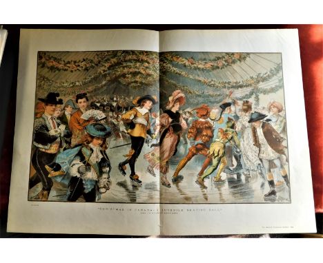 Christmas In Canada 1883-full double page colour print-'A Juvenile Skating Bail'-from the wonderful picture by Adrien Marie-s