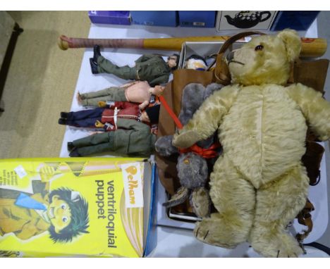 Four Action Men in military clothing, a Pelham ventriloquist puppet and other collectable items. 