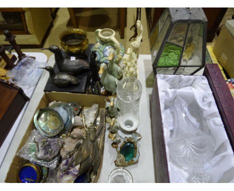 A leaded light hanging lantern shade, 39cm high, a boxed Taille Main crystal glass claret jug, other ceramics and glassware, 