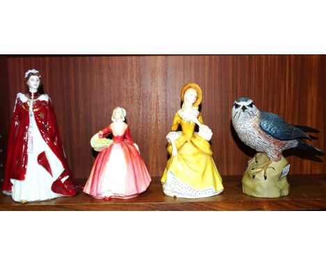 A Royal Worcester figurine in 'Celebration of The Queen's 80th Birthday 2006', two Royal Doulton figurines, 'Sandra' HN2275 a