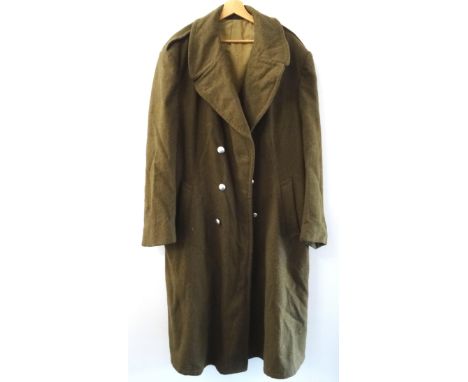 ARMY GREEN WOOL LONG OVERCOATdouble breasted with polished steel buttons 
