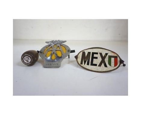 MOTORING INTERESTincluding an oval metal Mexican car badge, a metal Chillie car badge, an AA metal car badge and a mahogany g