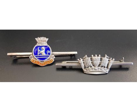 TWO SILVER SWEETHEART BROOCHESthe enamel decorated example marked 'HMS Vanguard', the other in unmarked silver (2) 