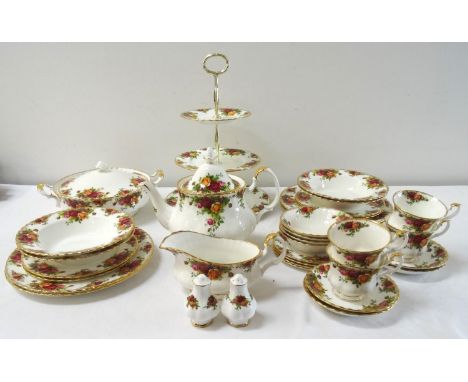 ROYAL ALBERT OLD COUNTRY ROSES DINNER SERVICEcomprising dinner plates, side plates, soup bowls, dessert bowls, salt and peppe