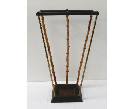 STICK STANDthe two division top with bamboo and brass supports to a shaped drip pan, 50.5cm high 