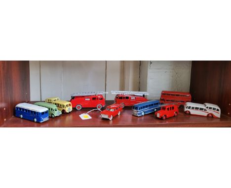 Eleven Dinky Toys commercials inlcluding Commer Fire Engine and B.O.A.C. Coach, all repainted. (10) 