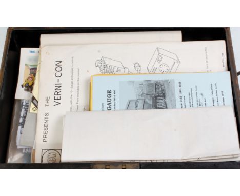A small tin trunk containg Skinley and Covey drawings, various catalogues etc as removed from modeller's workshop, all (G)