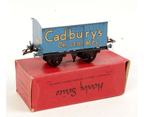 Hornby 1938-41 Cadbury's chocolate van, black standard base, lighter blue body repainted white roof, block letters - some sma