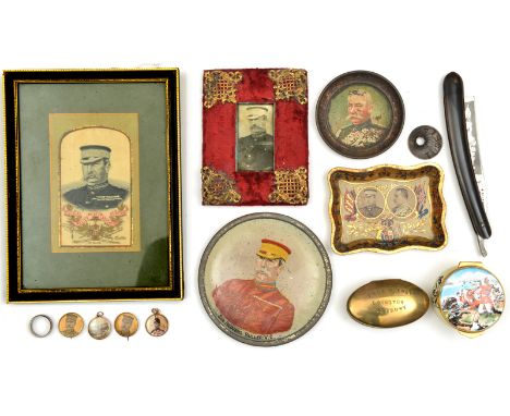 A small collection of souvenir items relating to General Buller, including head and shoulders silk portrait, framed 8” x 6”, 