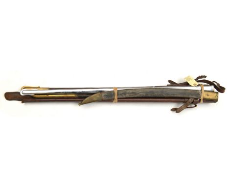 Six sword scabbards: brass mounted leather for 1751 pattern infantry hanger (worn but sound); naval officer’s leather with gi