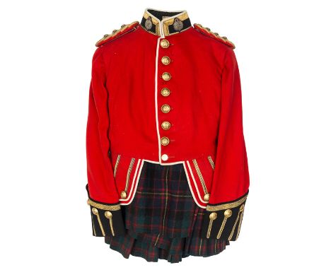 A post 1902 Captain’s full dress scarlet doublet of The Queen’s Own Cameron Highlanders,  blue facings, gilt lace and braid t