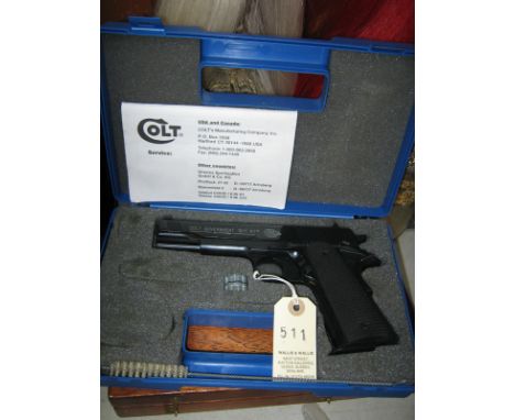 A .177” Colt Government 1911 A1 CO2 pistol,  number F7396157, made under licence in Germany, in As New Condition, in its fitt