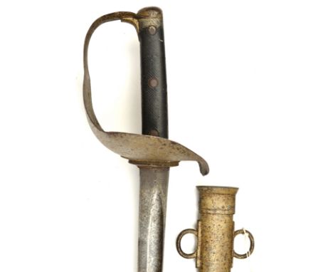 An 1899 pattern cavalry trooper’s sword, slightly curved, fullered blade 33½”, with stamps at forte, regulation steel half ba