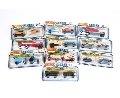 10 scarce 1978 issue Matchbox ‘900’ series blister packs. TP-2 Petrol Tanker ‘EXXON’, TP-3 AMX Javelin and horse box. TP-5 Fo