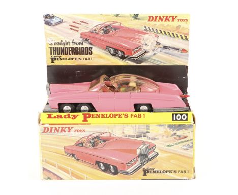 A Dinky Toys Thunderbirds Lady Penelope’s FAB 1. An example in non-fluorescent pink with clear sliding roof, pink stripes, La