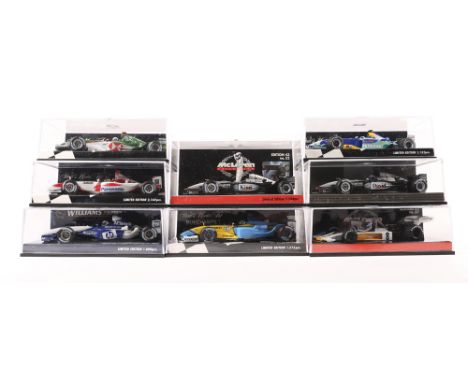 8 Paul’s Model Art/Minichamps Formula One cars. McLaren Mercedes MP4-17D, RN6, K. Raikkonen. Williams BMW FW25, RN4, M. Gene.