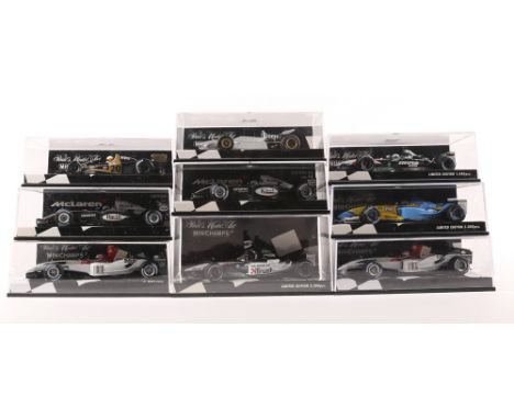 10 Paul’s Model Art/Minichamps Formula One cars. McLaren Mercedes MP4-18 Test Car 2003, RN6, K. Raikkonen. 2x European Minard