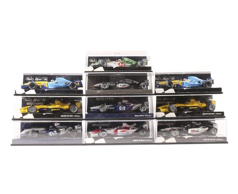 10 Paul’s Model Art/Minichamps Formula One cars. West McLaren Mercedes MP4-17D, RN6, K. Raikkonen. Renault F1 Team R24, RN7, 