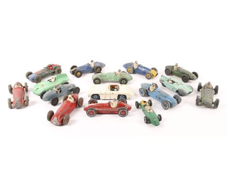 15 Single seat racing cars by Dinky and Crescent. Dinky; 2x Ferrari, HWM, Maserati, Talbot Largo, 2x Alfa Romeo, BRM, Cunning